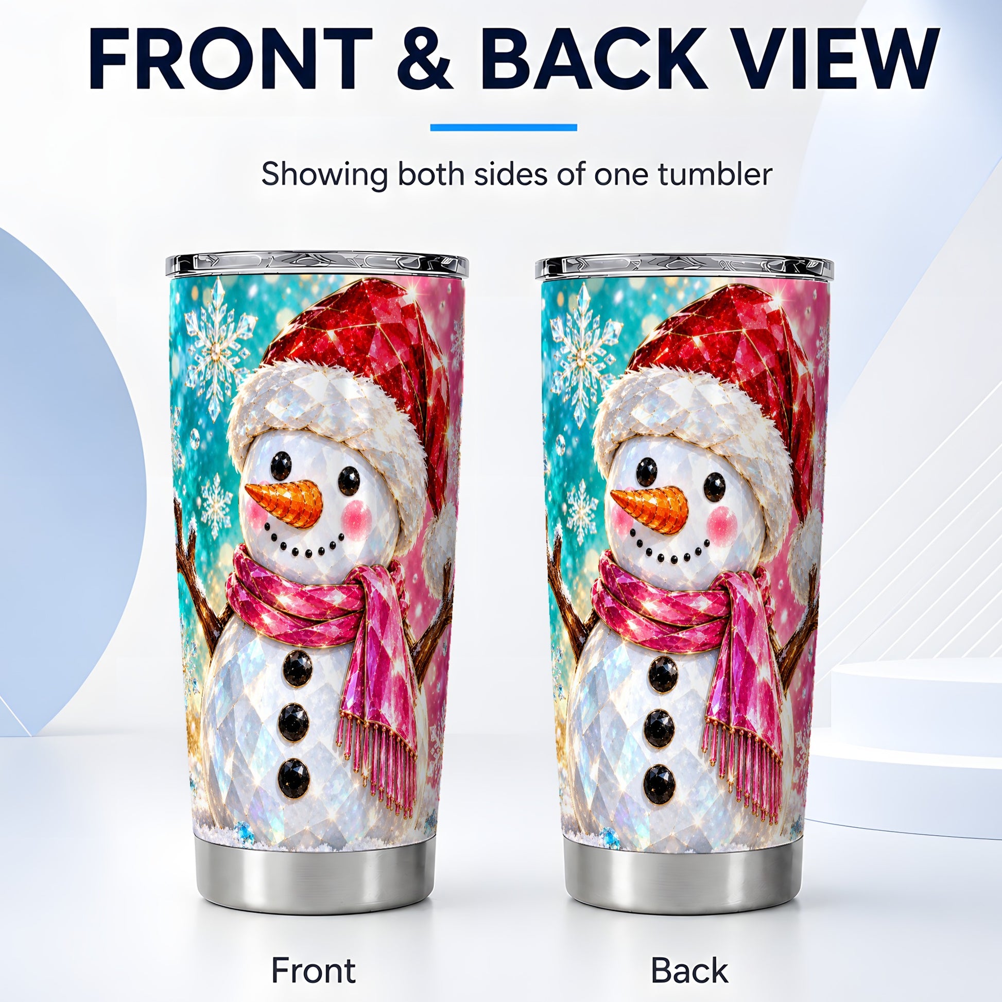 #pl[20oz|Steel] Gemstone Snowman Tumbler 20oz, Winter Tumbler, Stainless Steel Travel Cup