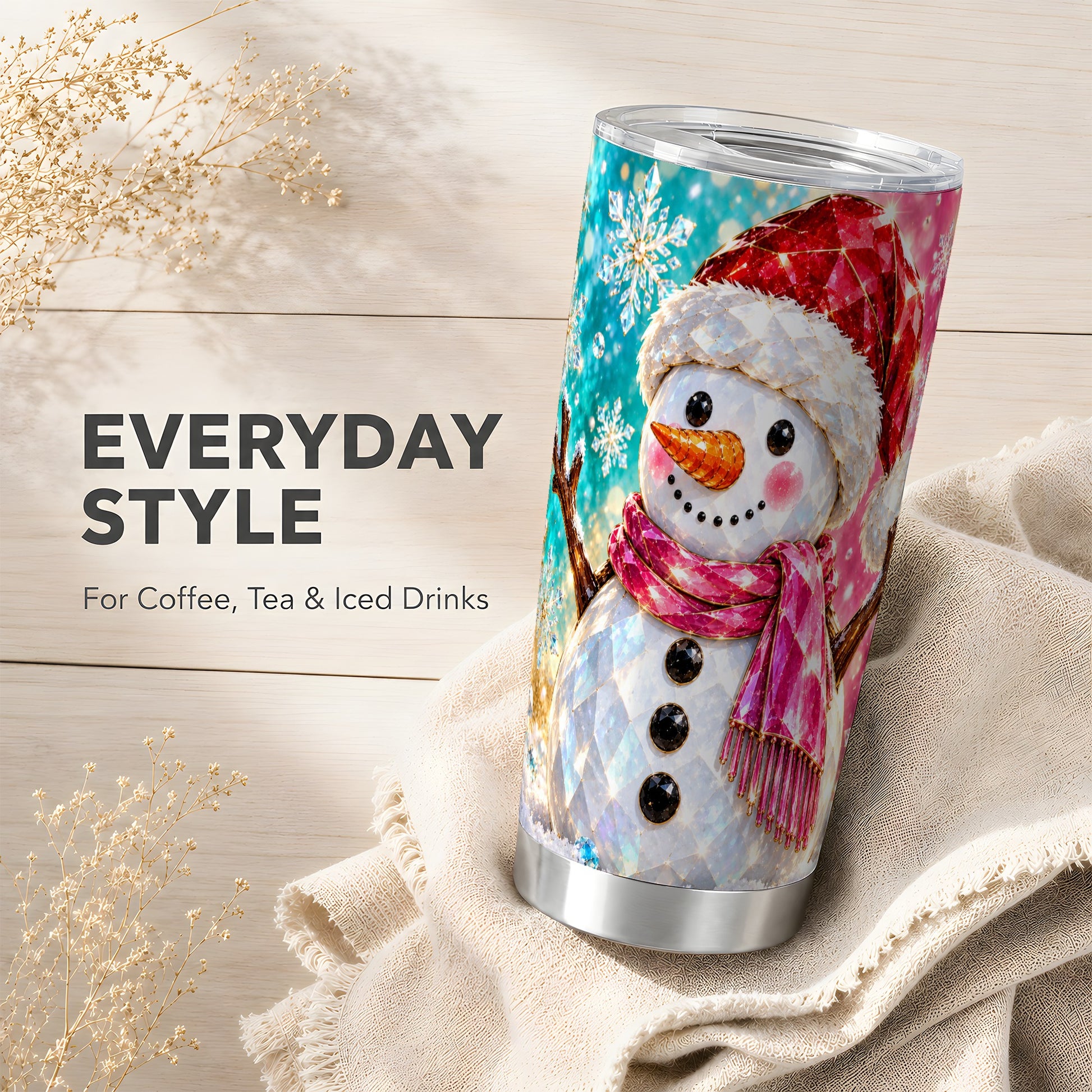 #pl[20oz|Steel] Gemstone Snowman Tumbler 20oz, Winter Tumbler, Stainless Steel Travel Cup