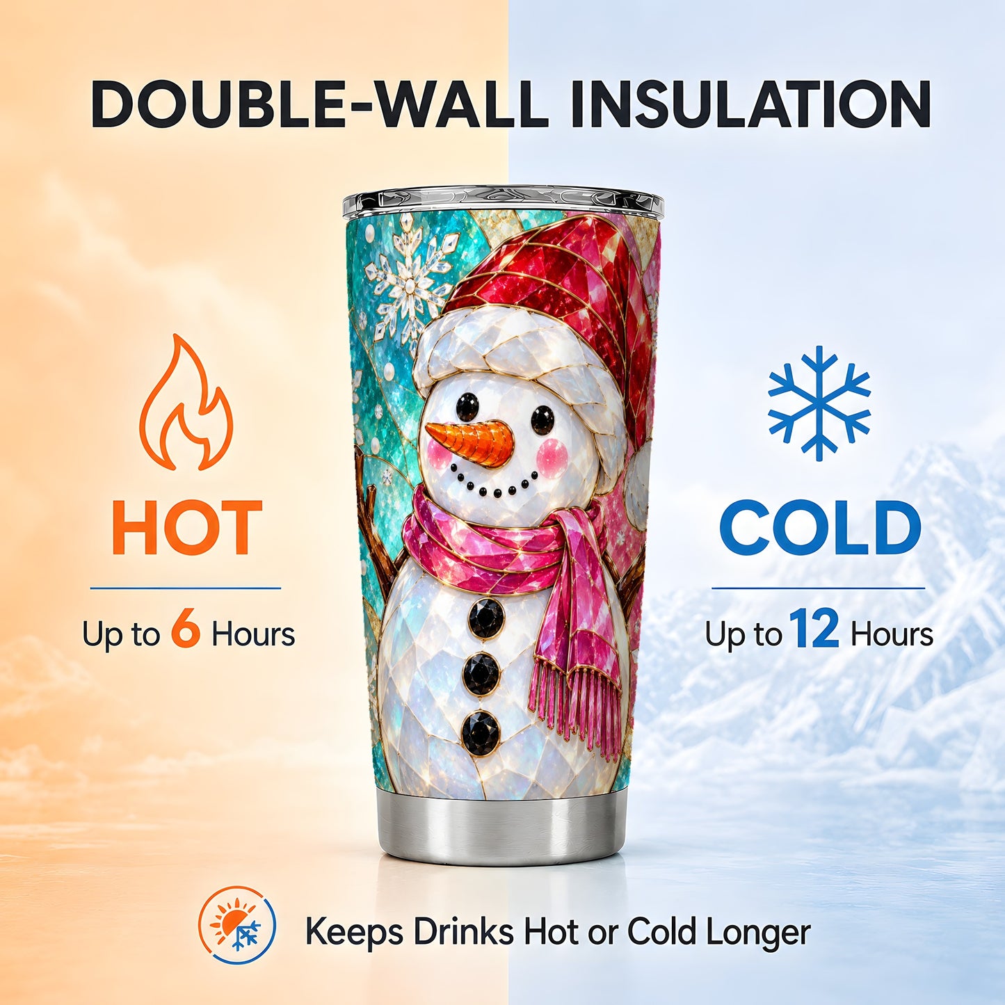 #pl[20oz|Steel] Snowman Tumbler 20oz, Winter Holiday Tumbler, Stainless Steel Travel Cup