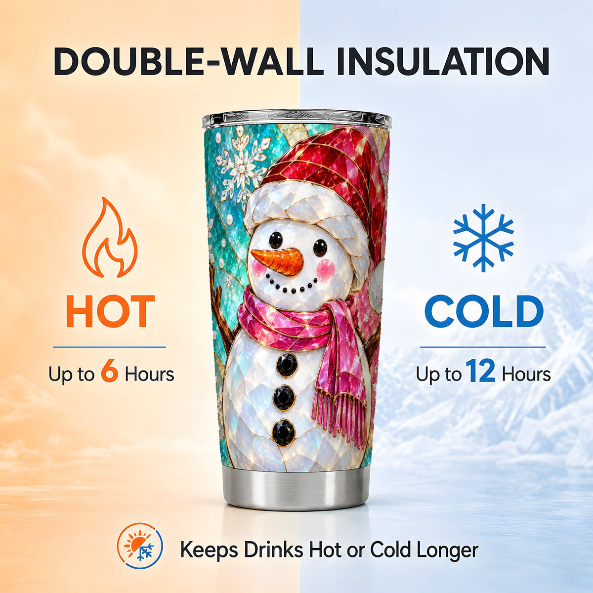 #pl[20oz|Steel] Snowman Tumbler 20oz, Winter Holiday Tumbler, Stainless Steel Travel Cup
