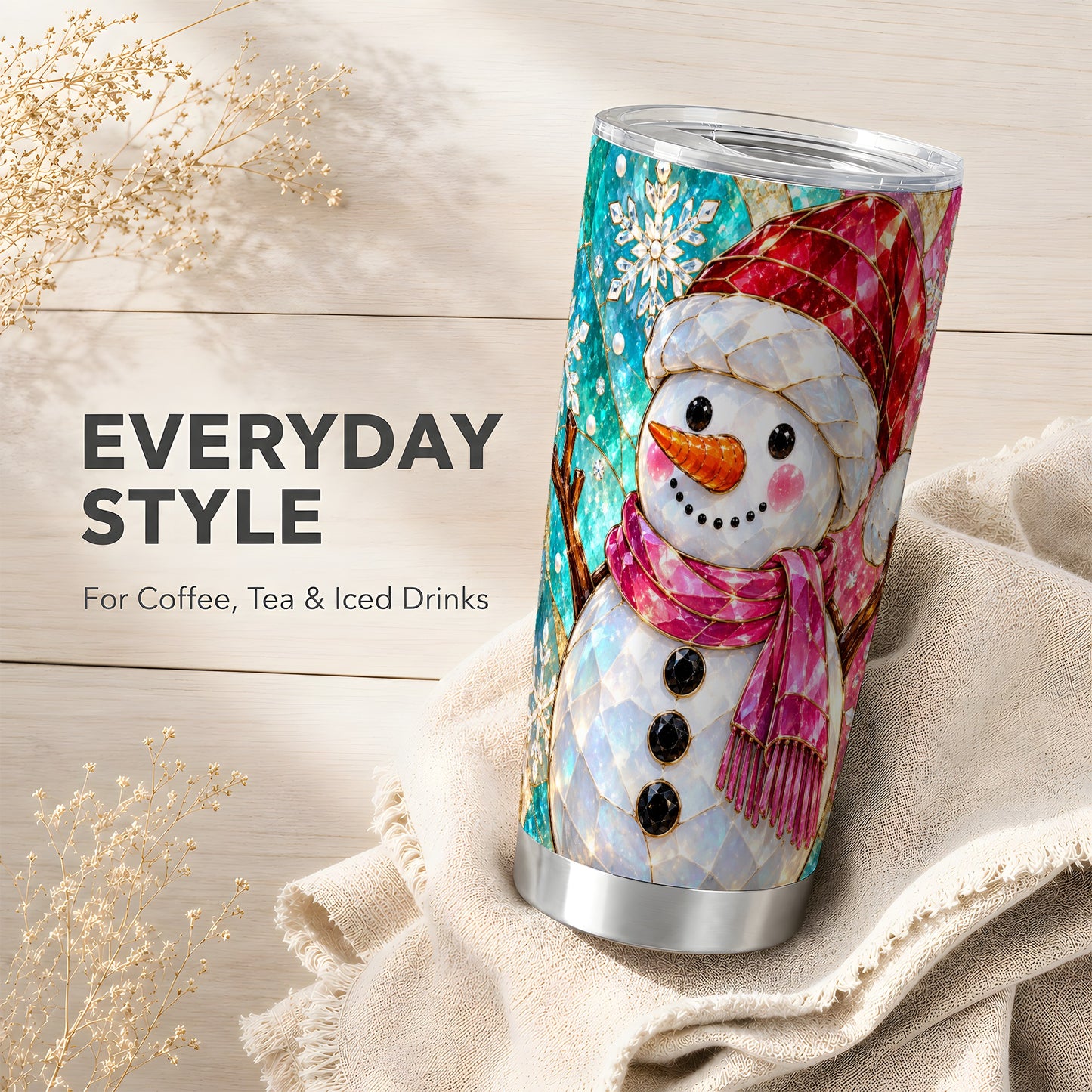 #pl[20oz|Steel] Snowman Tumbler 20oz, Winter Holiday Tumbler, Stainless Steel Travel Cup