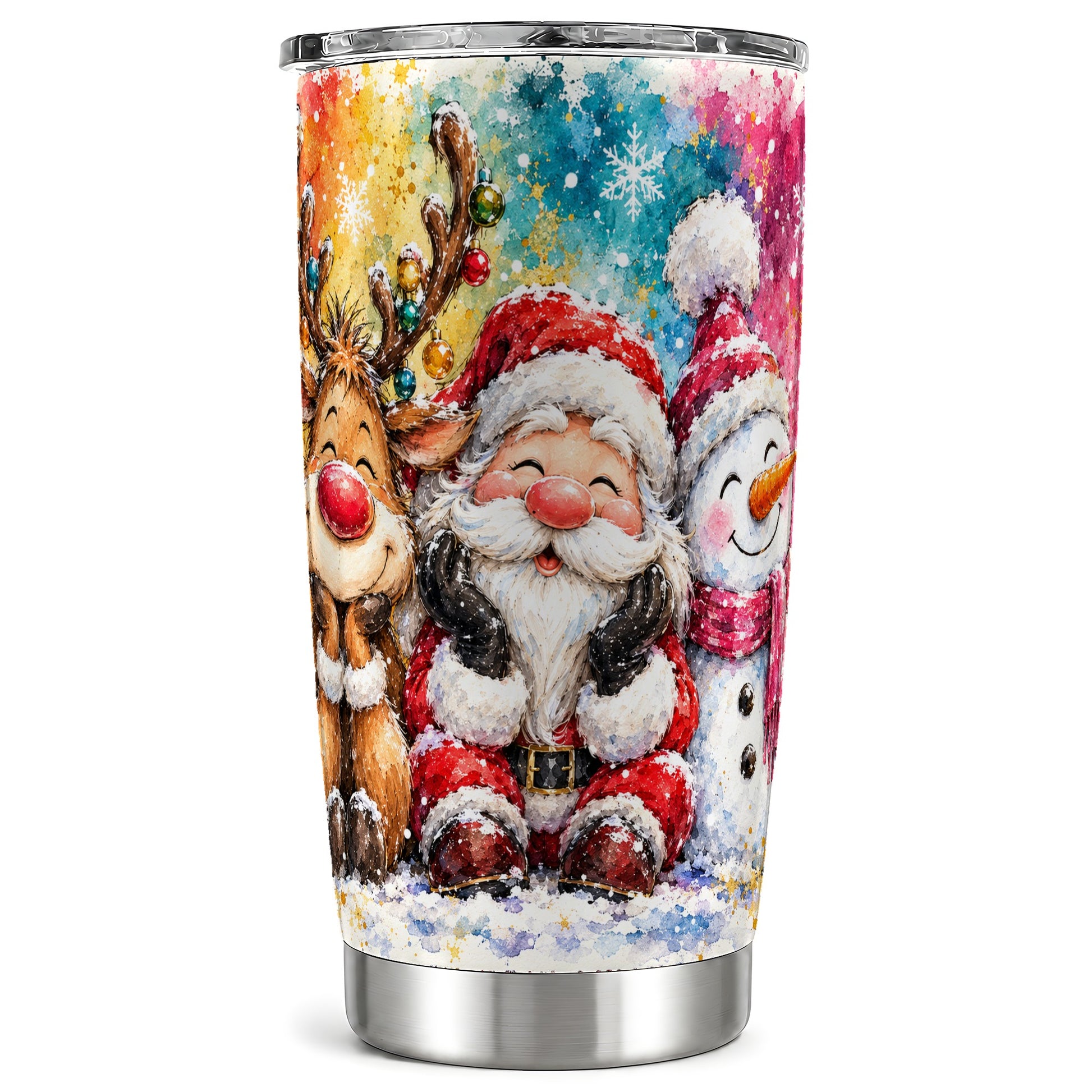 Santa Snowman Tumbler 20oz, Christmas Tumbler, Stainless Steel Travel Cup