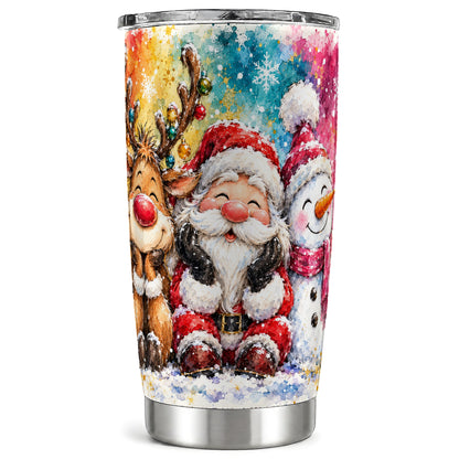 Santa Snowman Tumbler 20oz, Christmas Tumbler, Stainless Steel Travel Cup