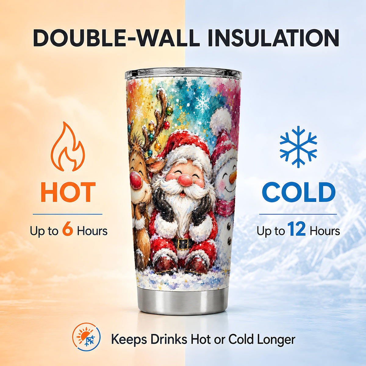 #pl[20oz|Steel] Santa Snowman Tumbler 20oz, Christmas Tumbler, Stainless Steel Travel Cup