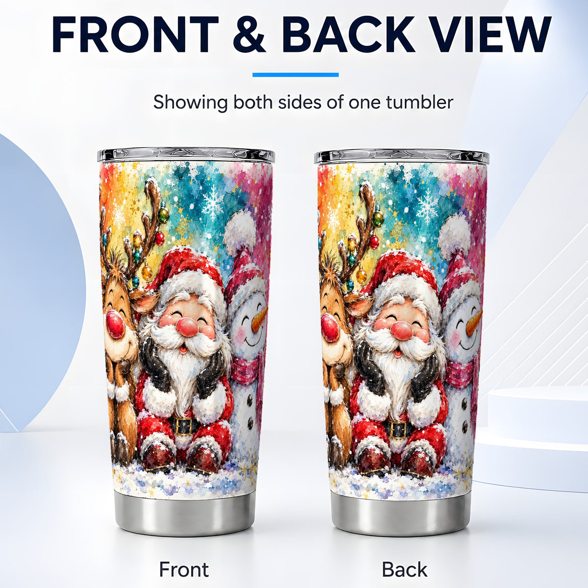 #pl[20oz|Steel] Santa Snowman Tumbler 20oz, Christmas Tumbler, Stainless Steel Travel Cup