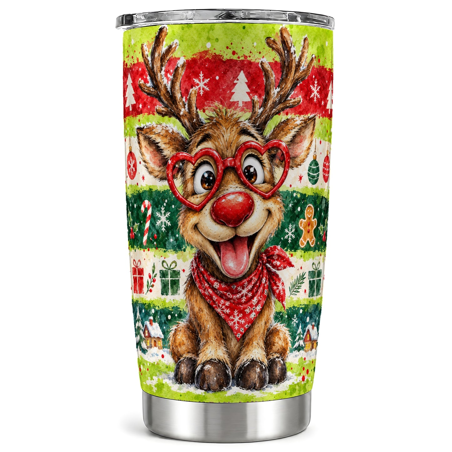 Reindeer Tumbler 20oz, Heart Glasses Tumbler, Stainless Steel Travel Cup