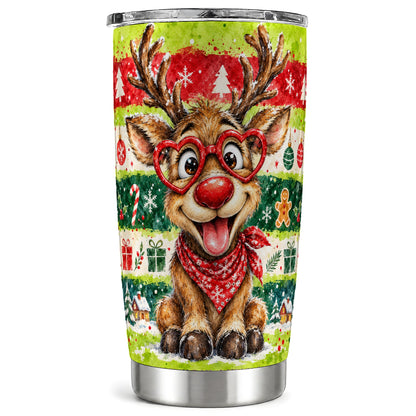 Reindeer Tumbler 20oz, Heart Glasses Tumbler, Stainless Steel Travel Cup