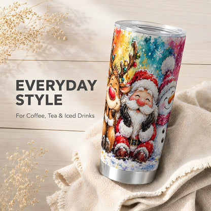 #pl[20oz|Steel] Santa Snowman Tumbler 20oz, Christmas Tumbler, Stainless Steel Travel Cup