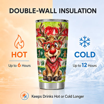 #pl[20oz|Steel] Reindeer Tumbler 20oz, Heart Glasses Tumbler, Stainless Steel Travel Cup