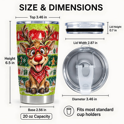 #pl[20oz|Steel] Reindeer Tumbler 20oz, Heart Glasses Tumbler, Stainless Steel Travel Cup