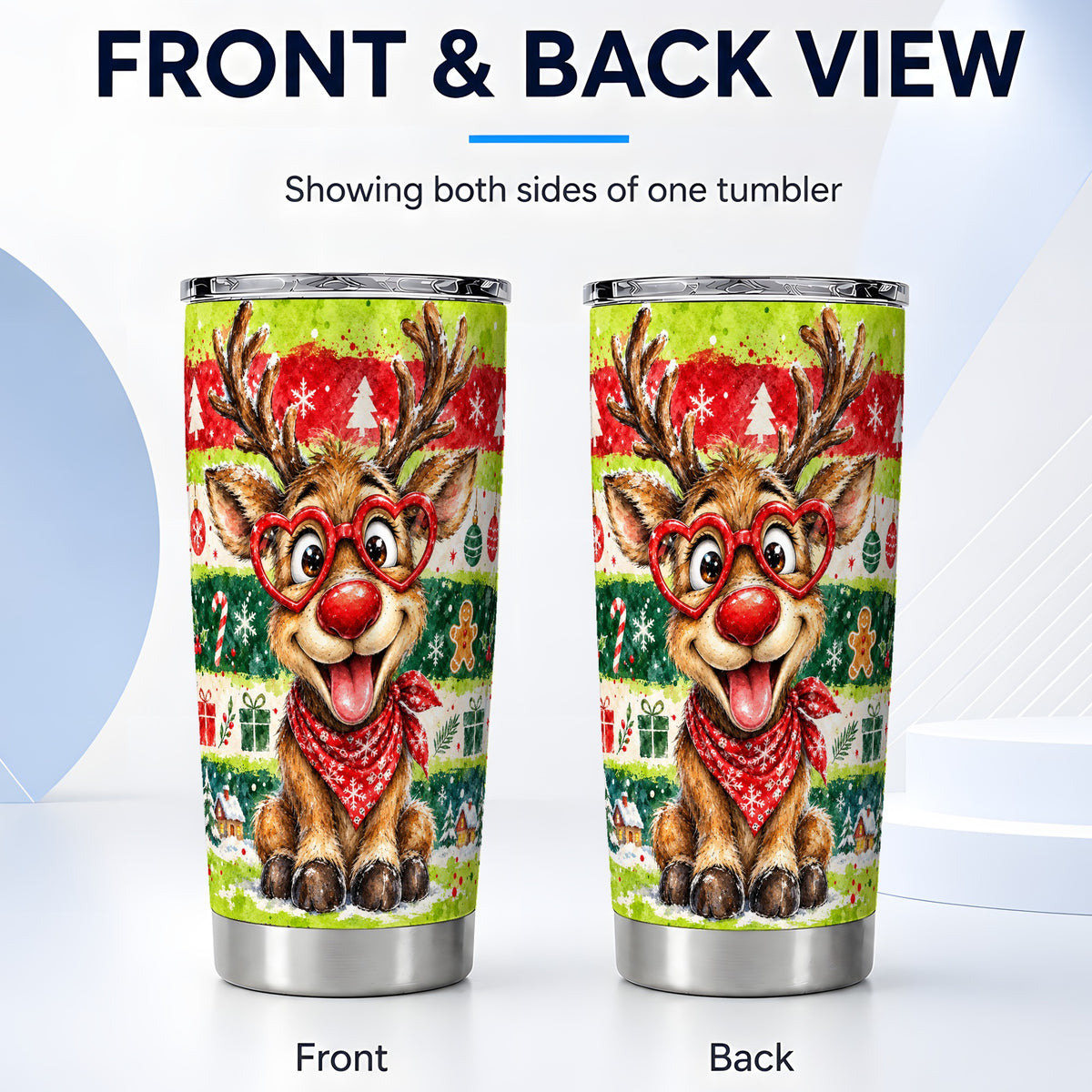 #pl[20oz|Steel] Reindeer Tumbler 20oz, Heart Glasses Tumbler, Stainless Steel Travel Cup