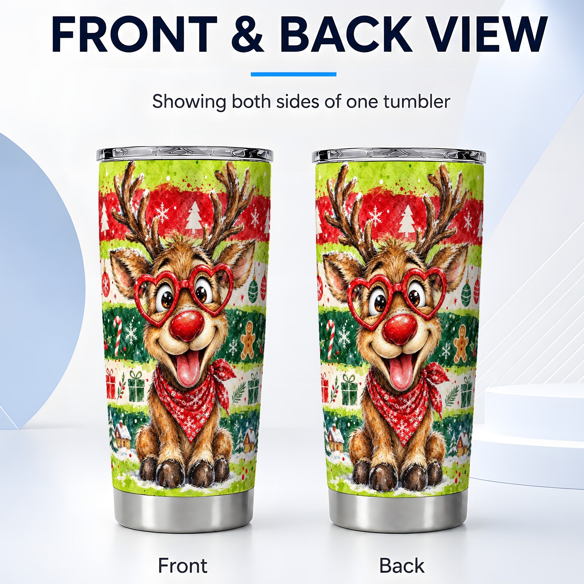 #pl[20oz|Steel] Reindeer Tumbler 20oz, Heart Glasses Tumbler, Stainless Steel Travel Cup