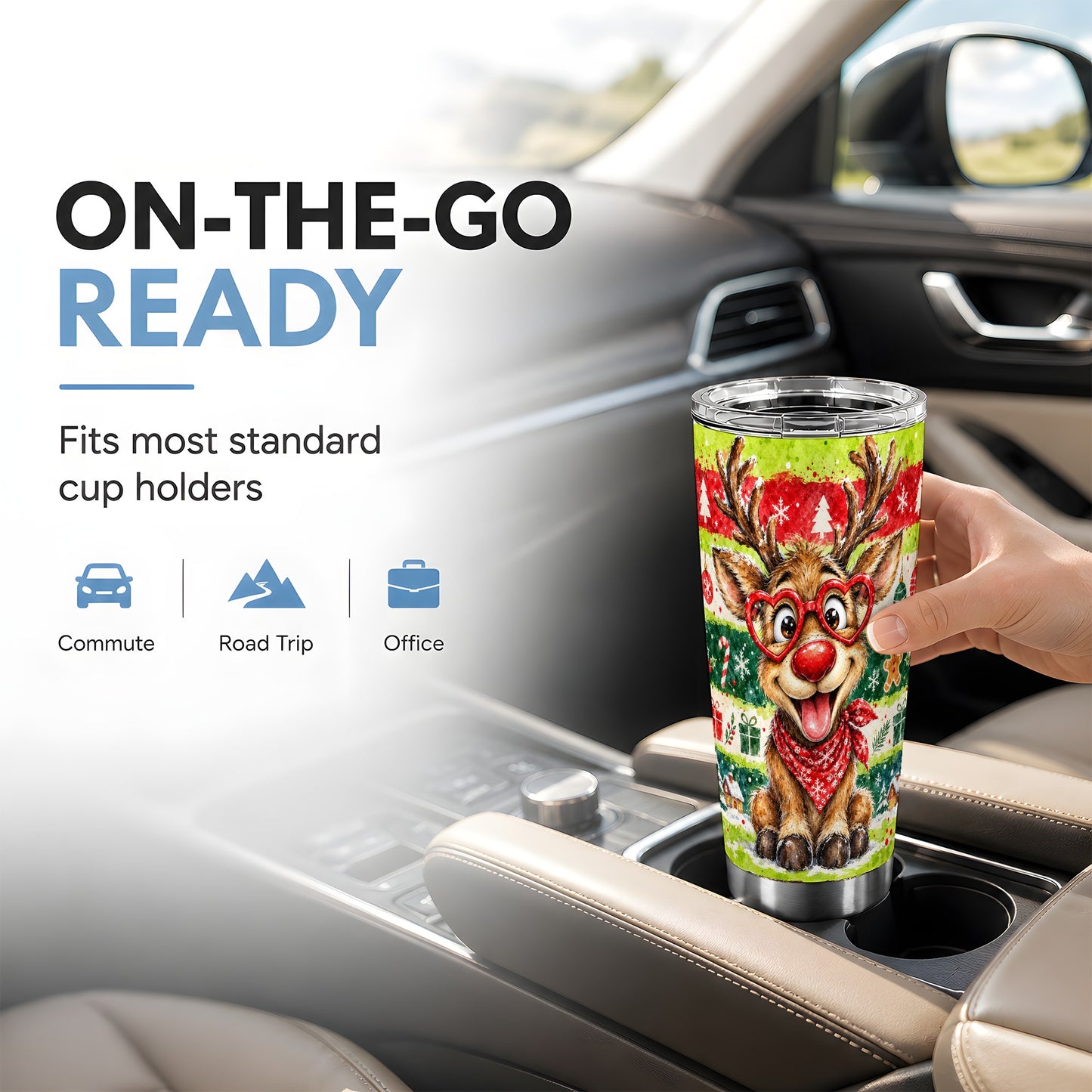 #pl[20oz|Steel] Reindeer Tumbler 20oz, Heart Glasses Tumbler, Stainless Steel Travel Cup