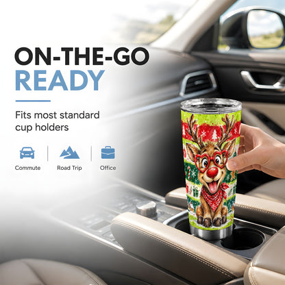 #pl[20oz|Steel] Reindeer Tumbler 20oz, Heart Glasses Tumbler, Stainless Steel Travel Cup