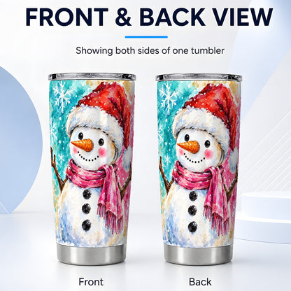#pl[20oz|Steel] Snowman Tumbler 20oz, Santa Hat Tumbler, Stainless Steel Travel Cup