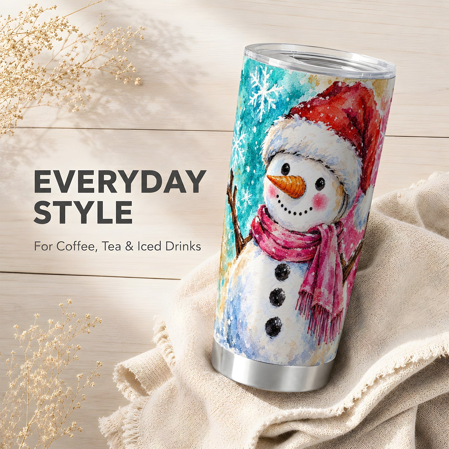 #pl[20oz|Steel] Snowman Tumbler 20oz, Santa Hat Tumbler, Stainless Steel Travel Cup