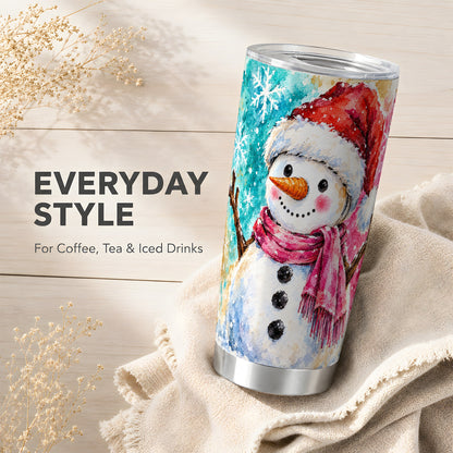 #pl[20oz|Steel] Snowman Tumbler 20oz, Santa Hat Tumbler, Stainless Steel Travel Cup