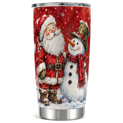 Santa Snowman Tumbler 20oz, Holiday Tumbler, Stainless Steel Travel Cup