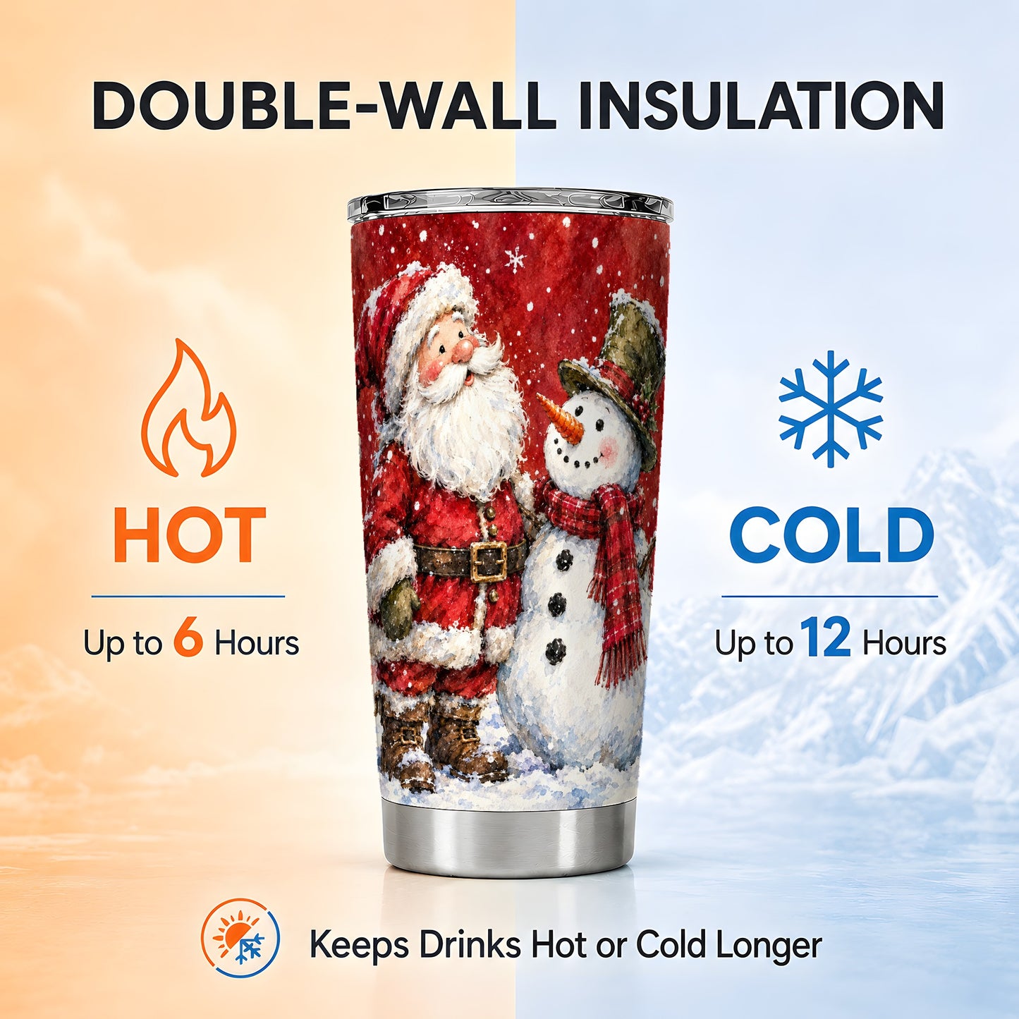 #pl[20oz|Steel] Santa Snowman Tumbler 20oz, Holiday Tumbler, Stainless Steel Travel Cup