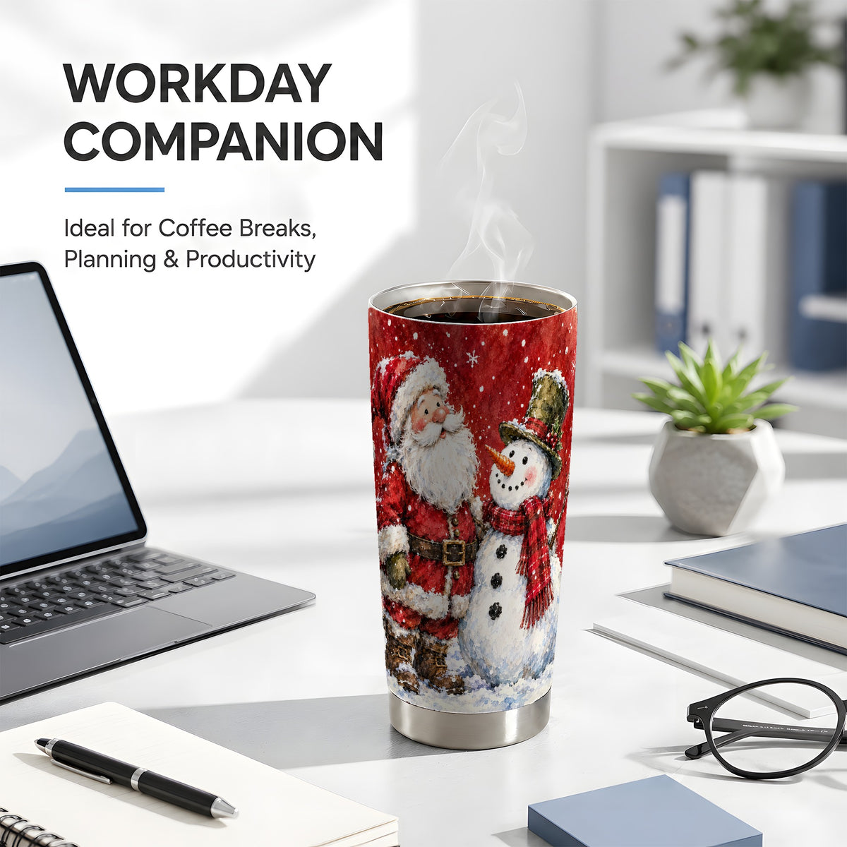 #pl[20oz|Steel] Santa Snowman Tumbler 20oz, Holiday Tumbler, Stainless Steel Travel Cup