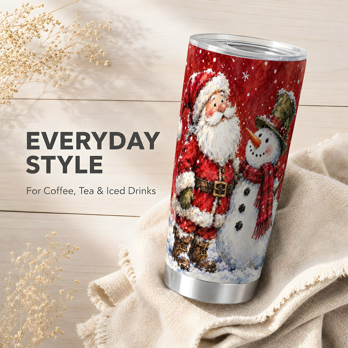 #pl[20oz|Steel] Santa Snowman Tumbler 20oz, Holiday Tumbler, Stainless Steel Travel Cup