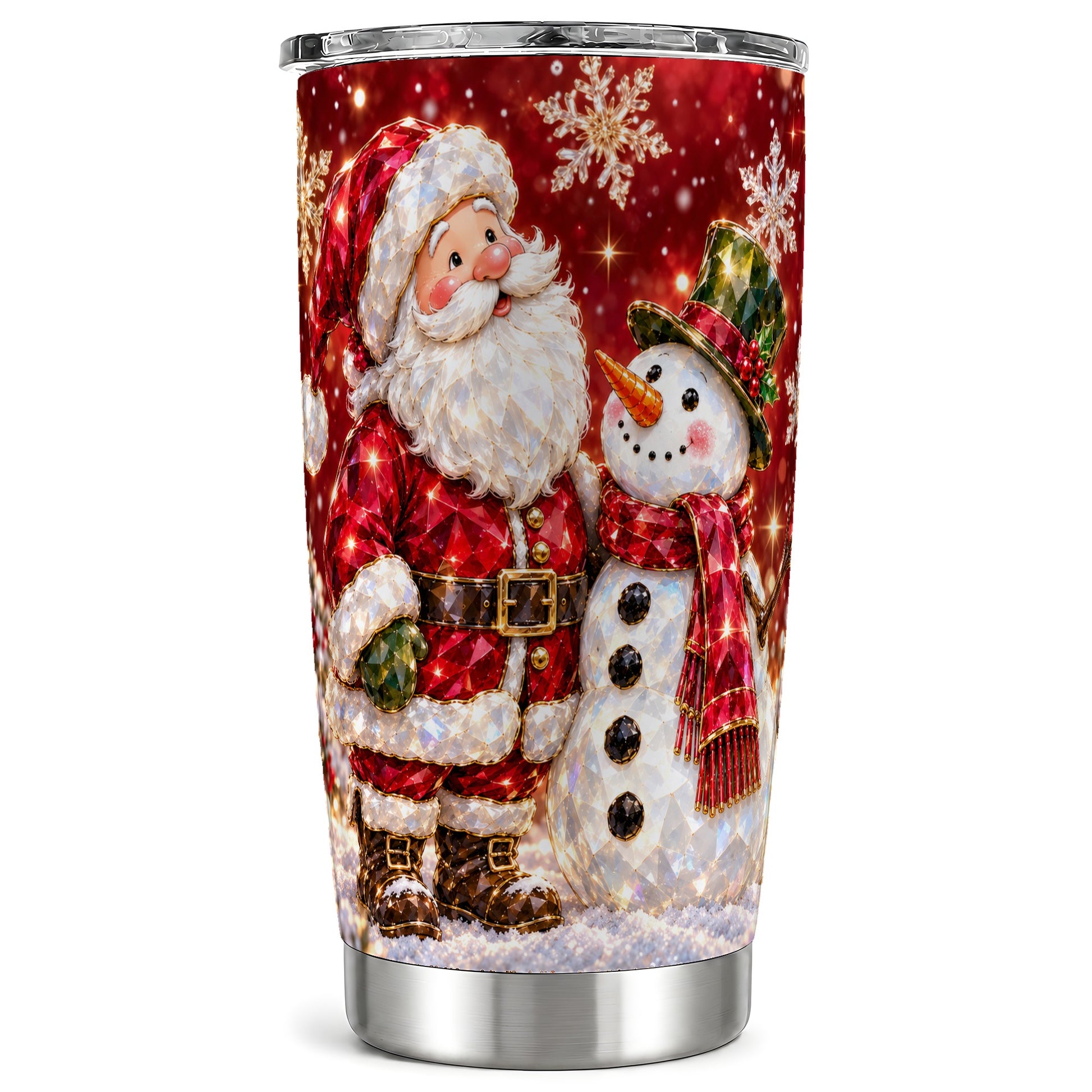 Santa Snowman Tumbler 20oz, Faceted Art Tumbler, Stainless Steel Travel Cup