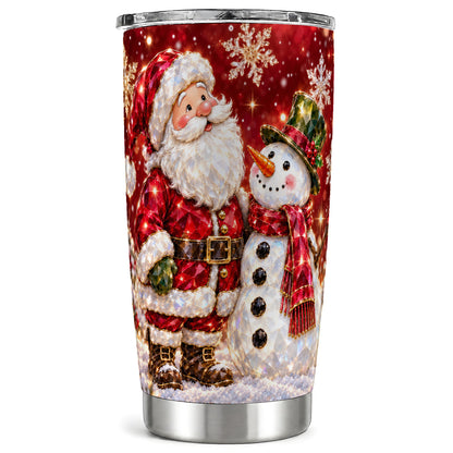 Santa Snowman Tumbler 20oz, Faceted Art Tumbler, Stainless Steel Travel Cup