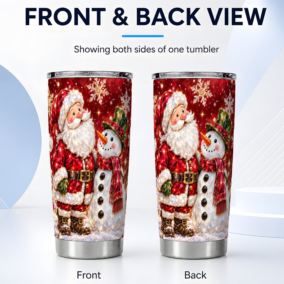 #pl[20oz|Steel] Santa Snowman Tumbler 20oz, Faceted Art Tumbler, Stainless Steel Travel Cup