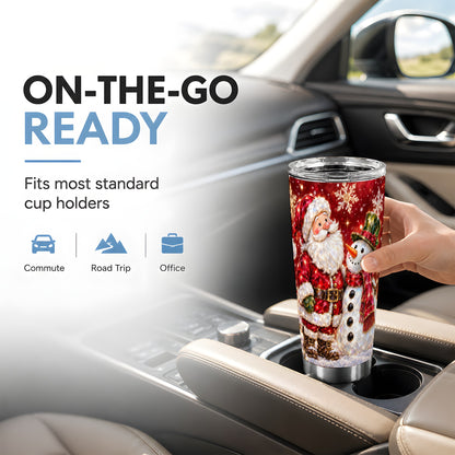 #pl[20oz|Steel] Santa Snowman Tumbler 20oz, Faceted Art Tumbler, Stainless Steel Travel Cup