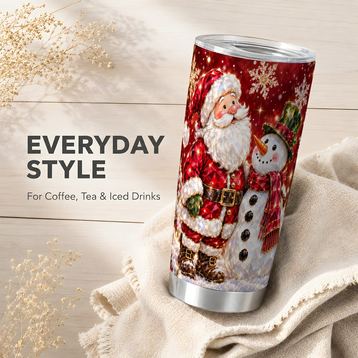 #pl[20oz|Steel] Santa Snowman Tumbler 20oz, Faceted Art Tumbler, Stainless Steel Travel Cup