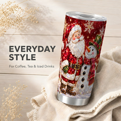 #pl[20oz|Steel] Santa Snowman Tumbler 20oz, Faceted Art Tumbler, Stainless Steel Travel Cup