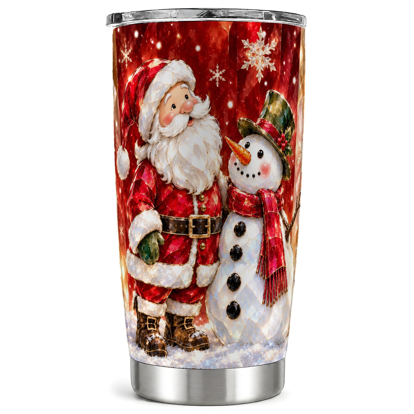 Santa and Snowman Tumbler 20oz, Holiday Tumbler, Stainless Steel Travel Cup