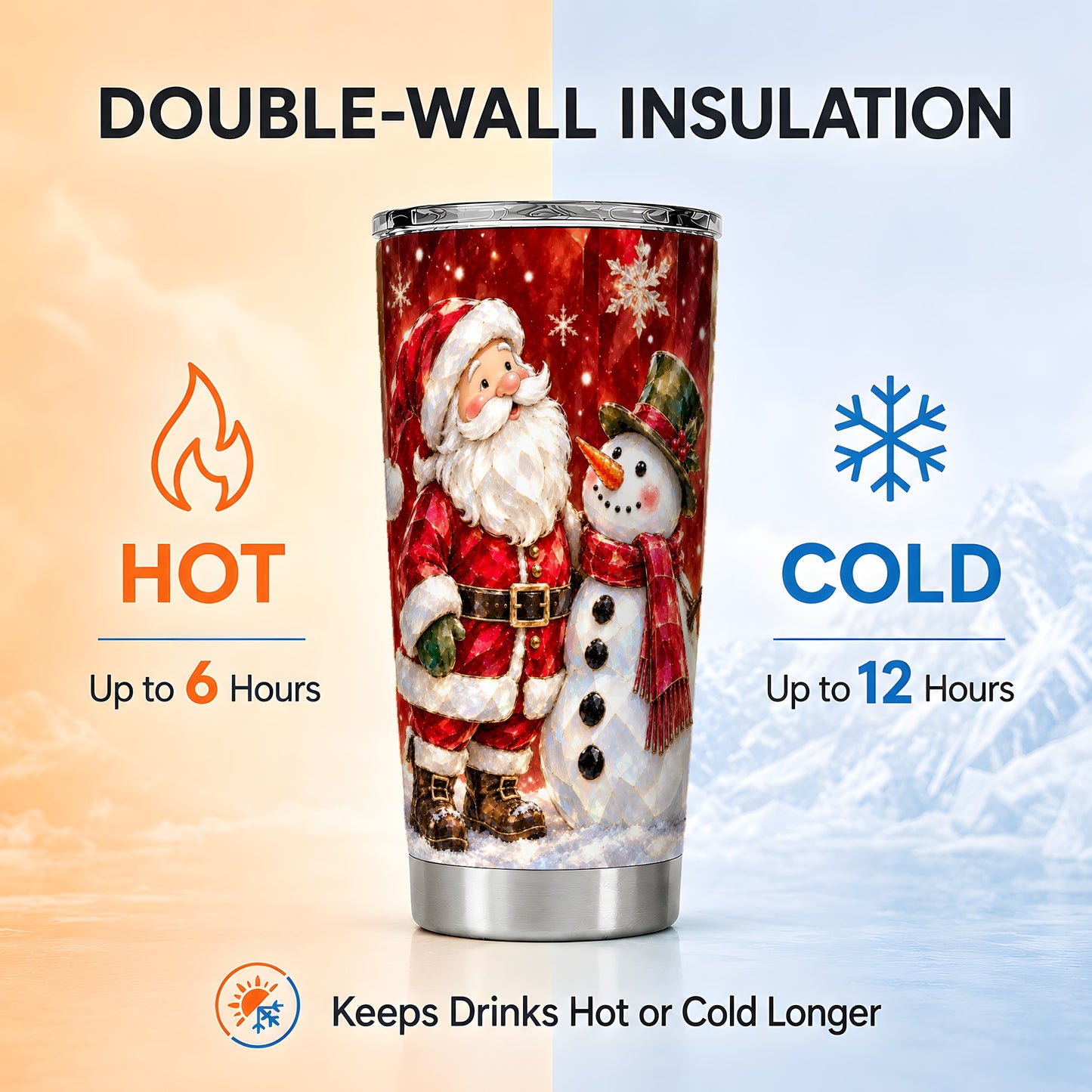 #pl[20oz|Steel] Santa and Snowman Tumbler 20oz, Holiday Tumbler, Stainless Steel Travel Cup