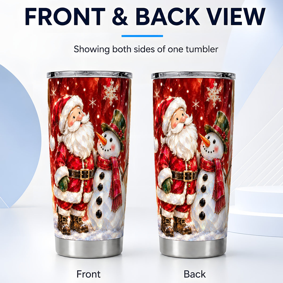 #pl[20oz|Steel] Santa and Snowman Tumbler 20oz, Holiday Tumbler, Stainless Steel Travel Cup