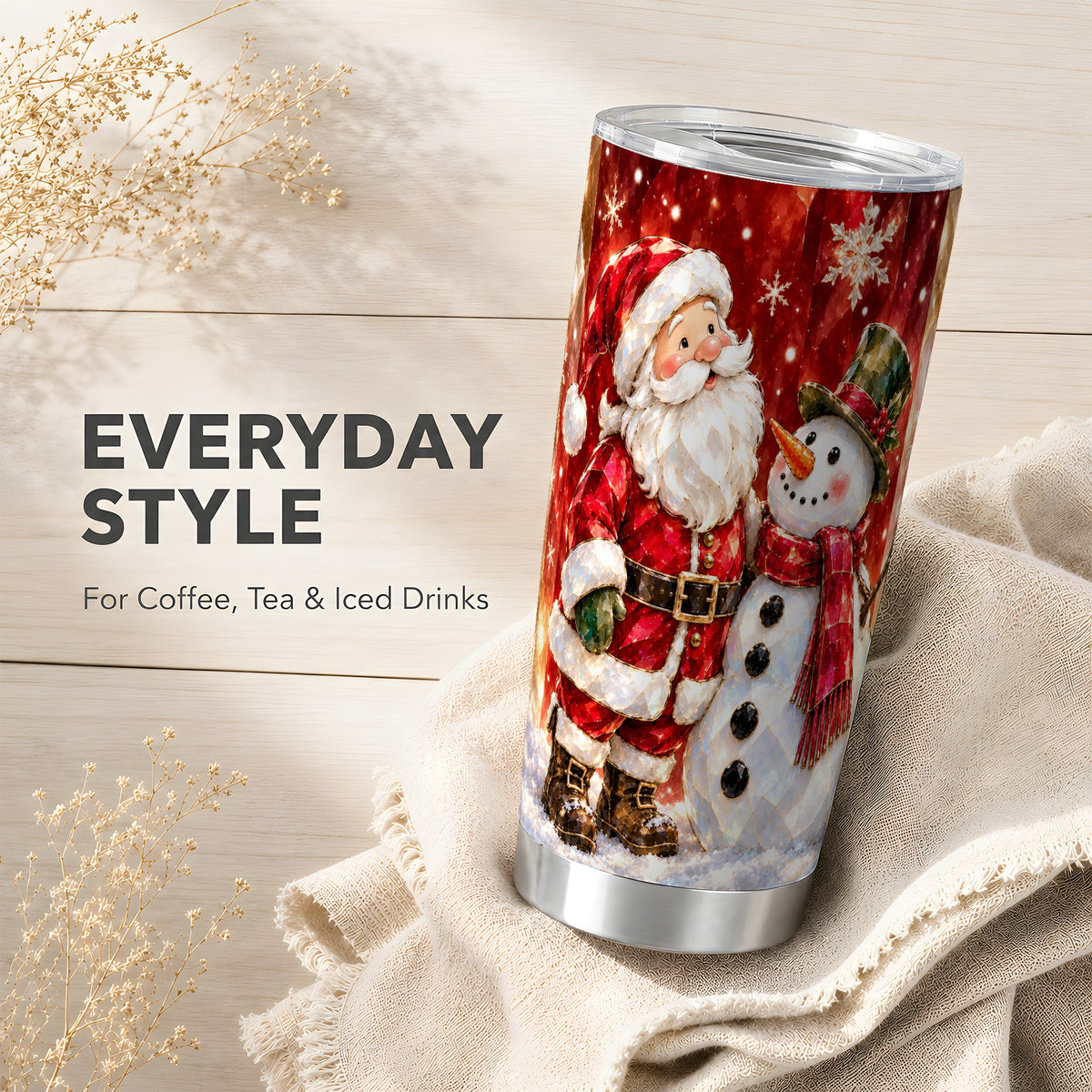 #pl[20oz|Steel] Santa and Snowman Tumbler 20oz, Holiday Tumbler, Stainless Steel Travel Cup