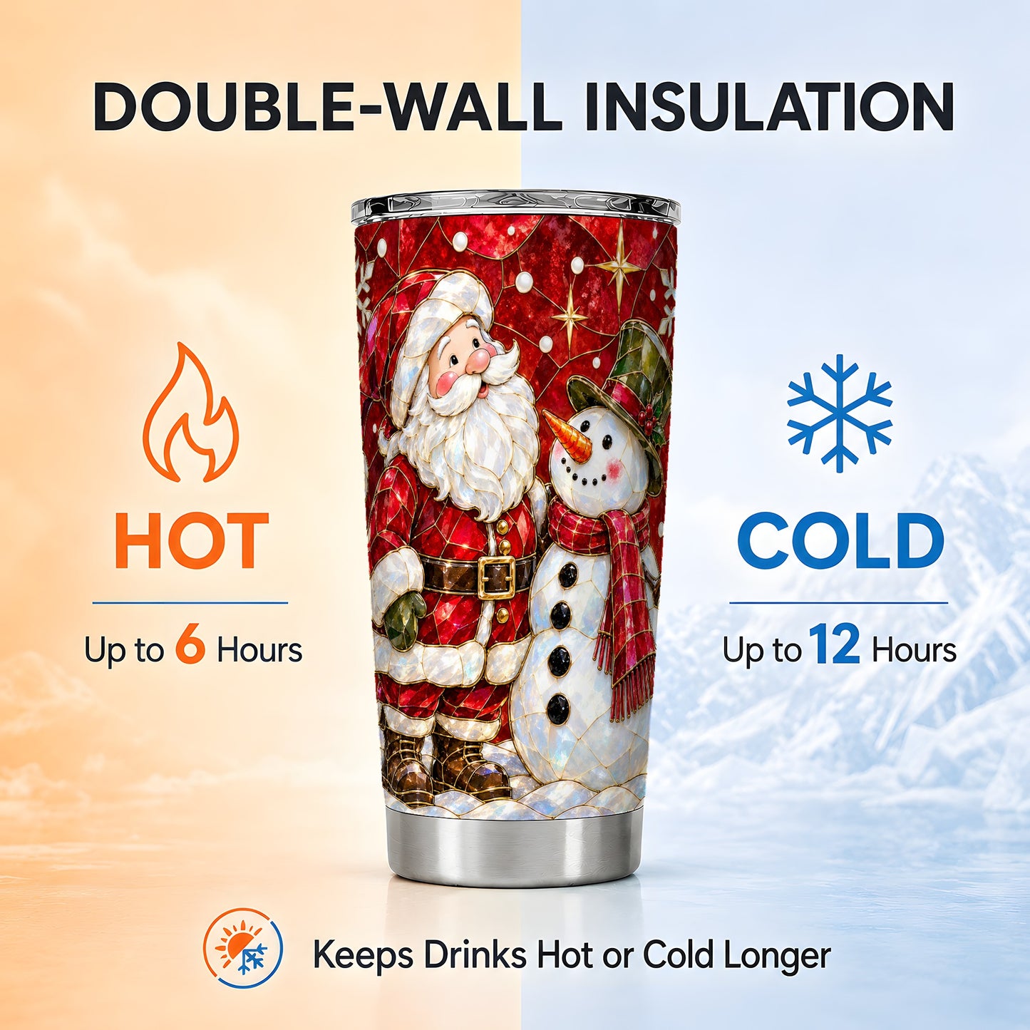 #pl[20oz|Steel] Santa and Snowman Tumbler 20oz, Mosaic Tumbler, Stainless Steel Travel Cup