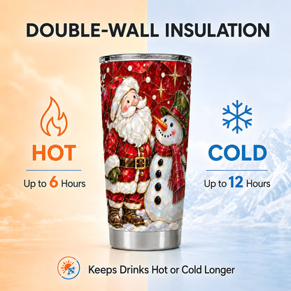 #pl[20oz|Steel] Santa and Snowman Tumbler 20oz, Mosaic Tumbler, Stainless Steel Travel Cup