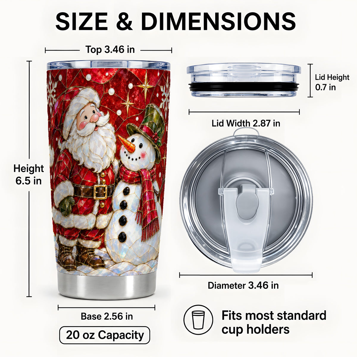 #pl[20oz|Steel] Santa and Snowman Tumbler 20oz, Mosaic Tumbler, Stainless Steel Travel Cup