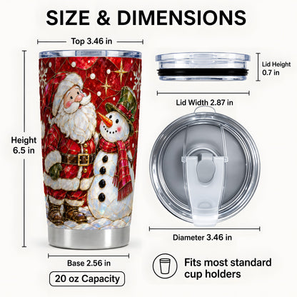 #pl[20oz|Steel] Santa and Snowman Tumbler 20oz, Mosaic Tumbler, Stainless Steel Travel Cup