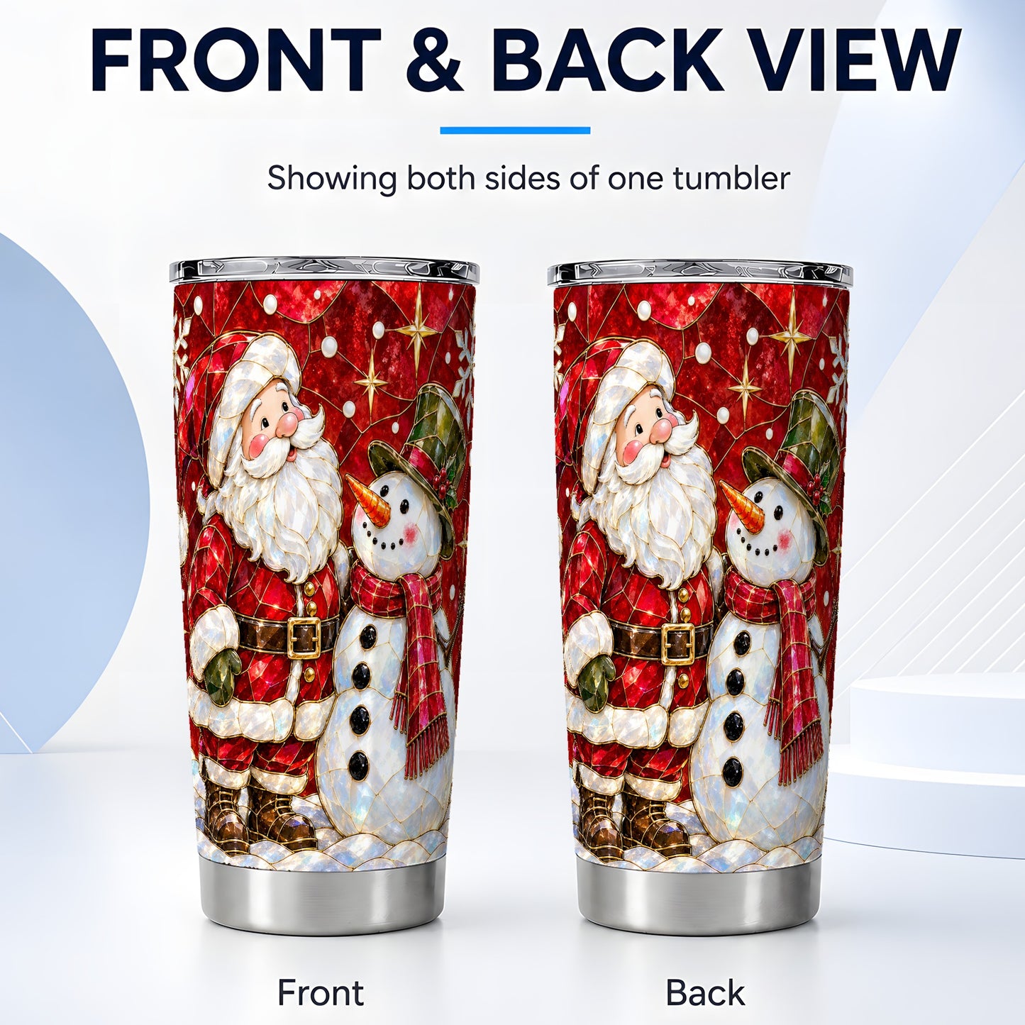 #pl[20oz|Steel] Santa and Snowman Tumbler 20oz, Mosaic Tumbler, Stainless Steel Travel Cup