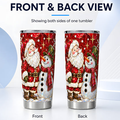 #pl[20oz|Steel] Santa and Snowman Tumbler 20oz, Mosaic Tumbler, Stainless Steel Travel Cup