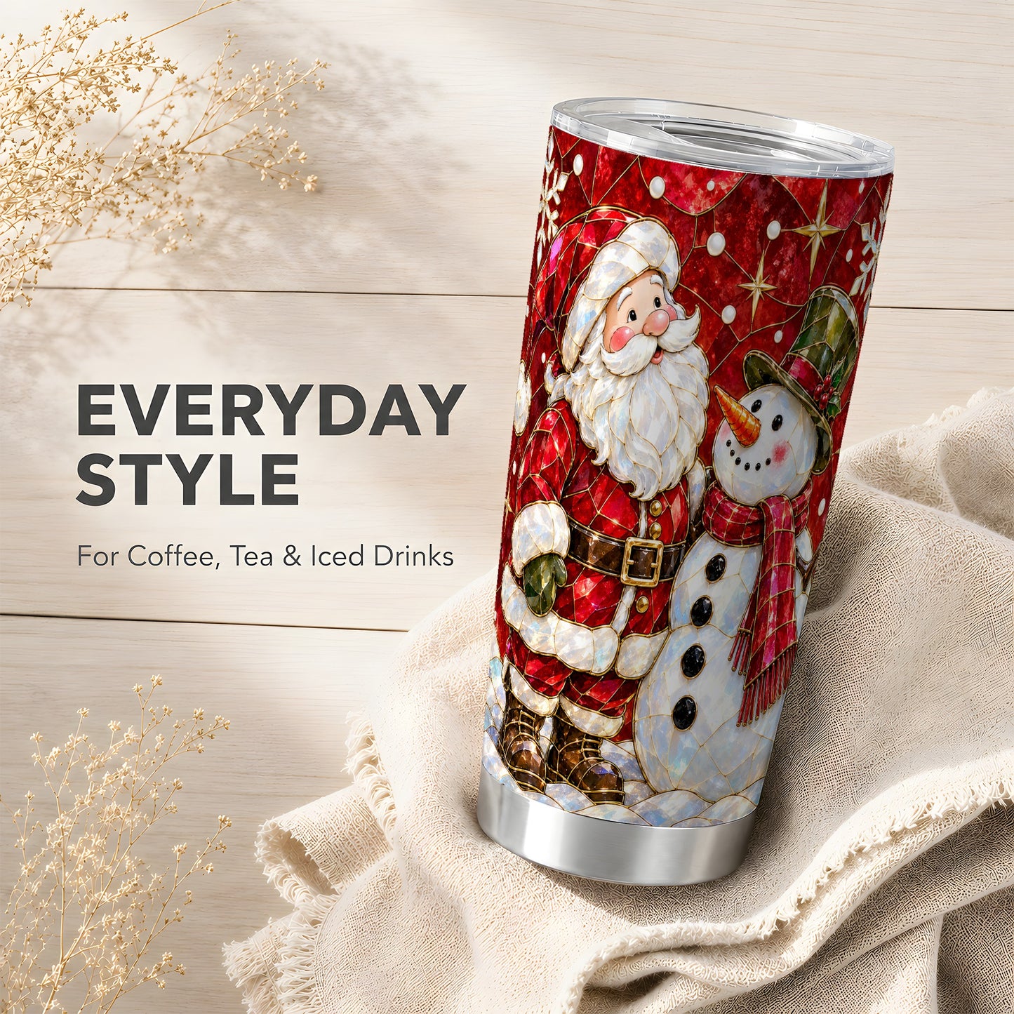 #pl[20oz|Steel] Santa and Snowman Tumbler 20oz, Mosaic Tumbler, Stainless Steel Travel Cup