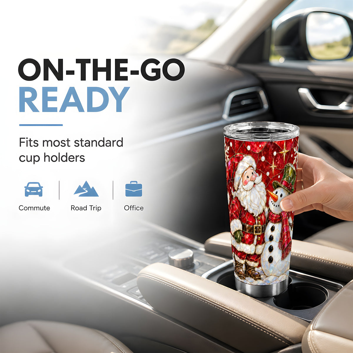 #pl[20oz|Steel] Santa and Snowman Tumbler 20oz, Mosaic Tumbler, Stainless Steel Travel Cup