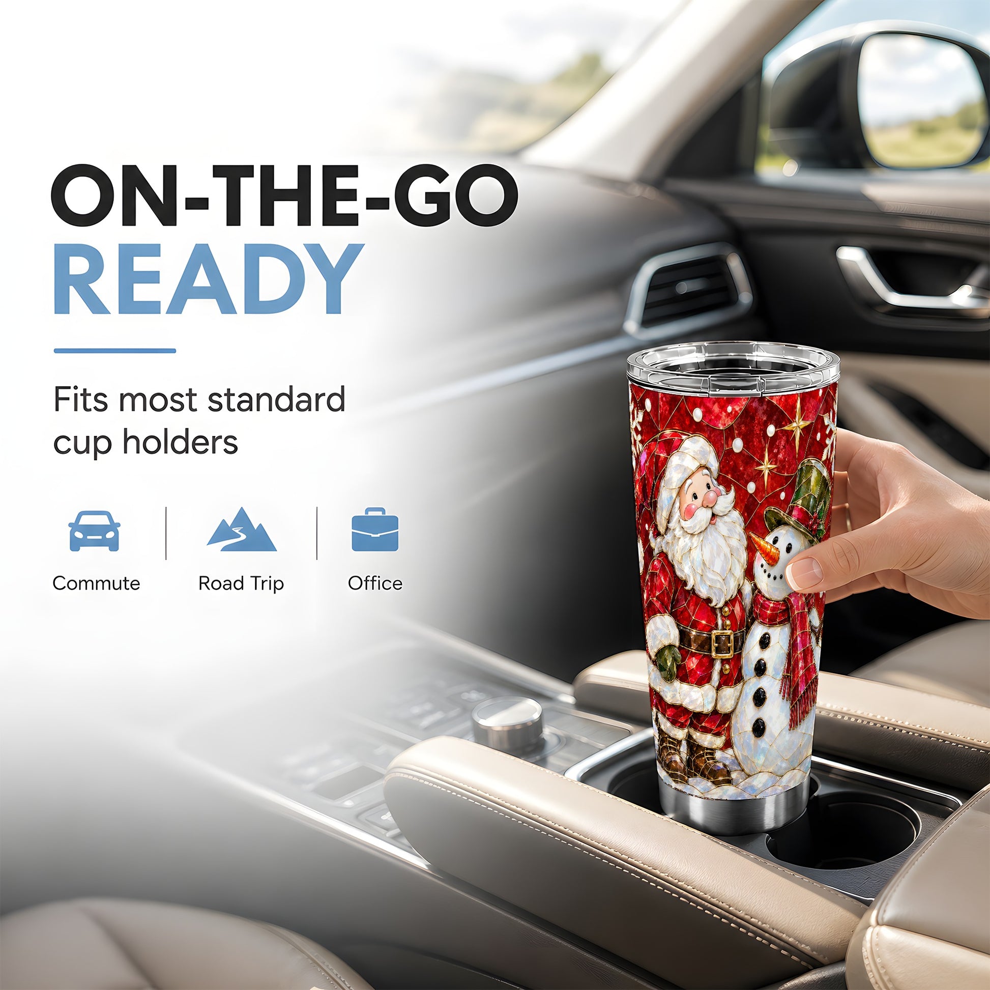 #pl[20oz|Steel] Santa and Snowman Tumbler 20oz, Mosaic Tumbler, Stainless Steel Travel Cup