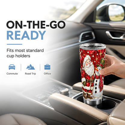 #pl[20oz|Steel] Santa and Snowman Tumbler 20oz, Mosaic Tumbler, Stainless Steel Travel Cup