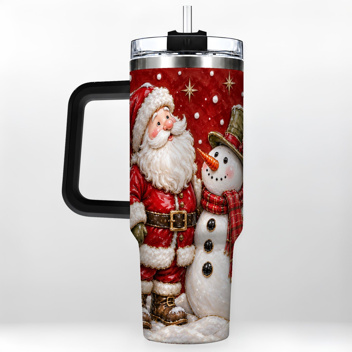 #pl[40oz|Black] Santa Snowman 40oz Tumbler with Handle, Christmas Travel Cup