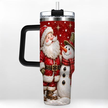 #pl[40oz|Black] Santa Snowman 40oz Tumbler with Handle, Christmas Travel Cup