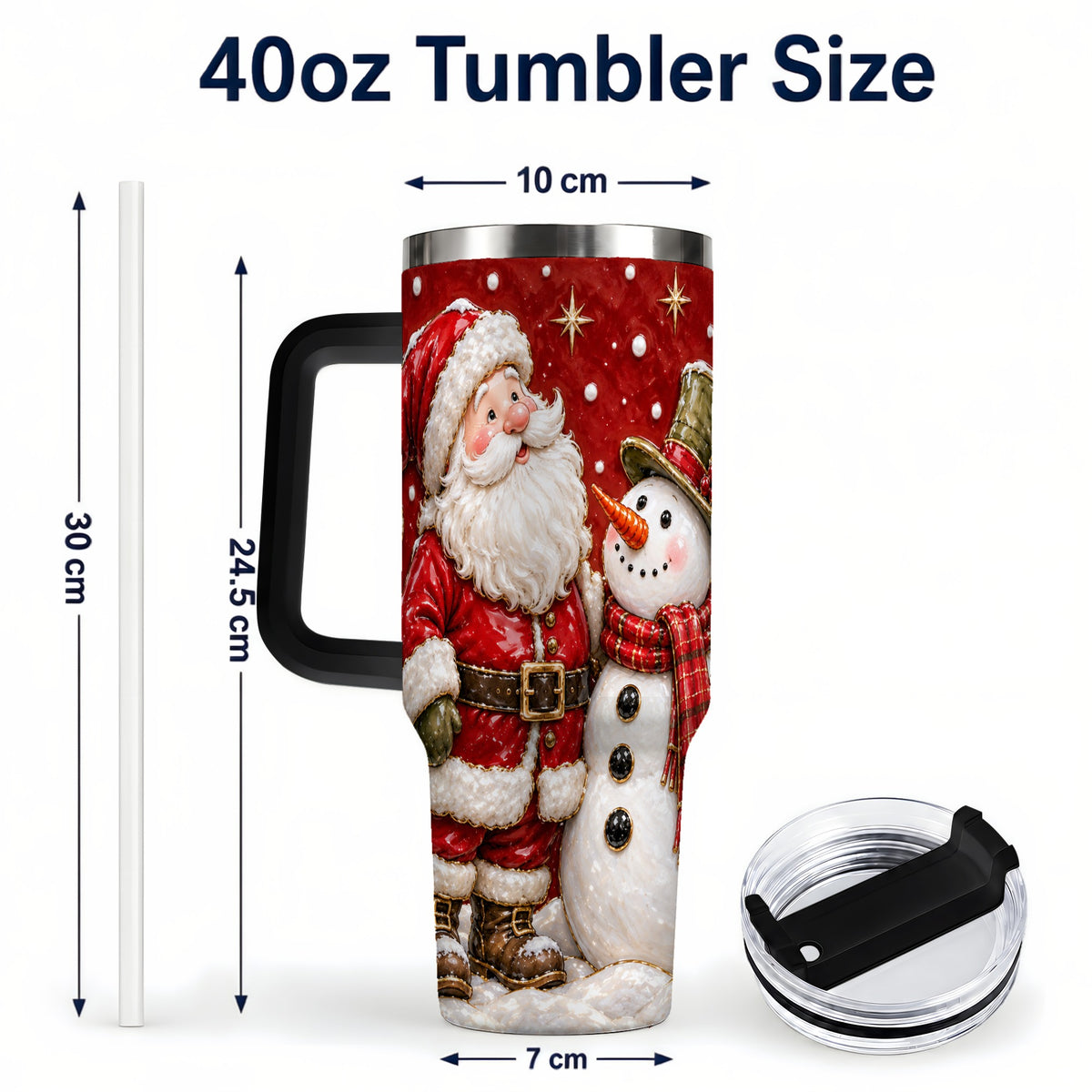 #pl[40oz|Black] Santa Snowman 40oz Tumbler with Handle, Christmas Travel Cup