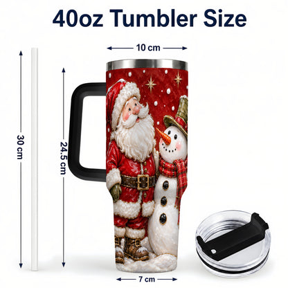 #pl[40oz|Black] Santa Snowman 40oz Tumbler with Handle, Christmas Travel Cup