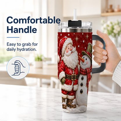#pl[40oz|Black] Santa Snowman 40oz Tumbler with Handle, Christmas Travel Cup